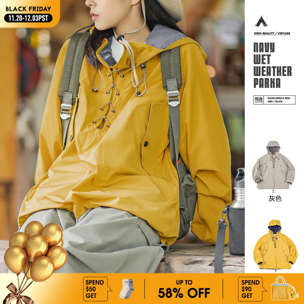 

Maden Yellow Outdoor Hooded Jacket for Women Fall Hem Drawstring Thermal Sweatshirt Outdoor Sports Hoodies with Large Pockets
