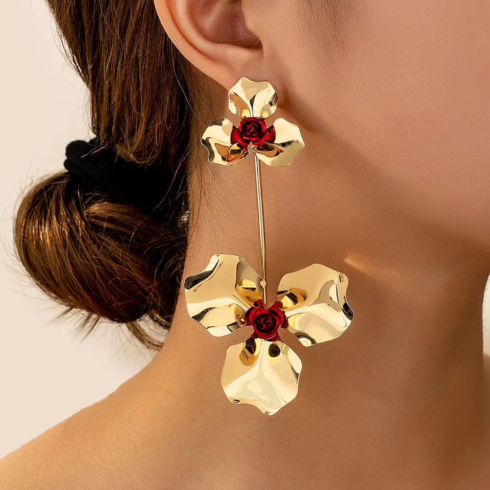 Two Flower Connection Long Tassel Earrings for Women Simple Fashion Ear Jewelry Accessories Hot Sale Party Gift 2024 New Style