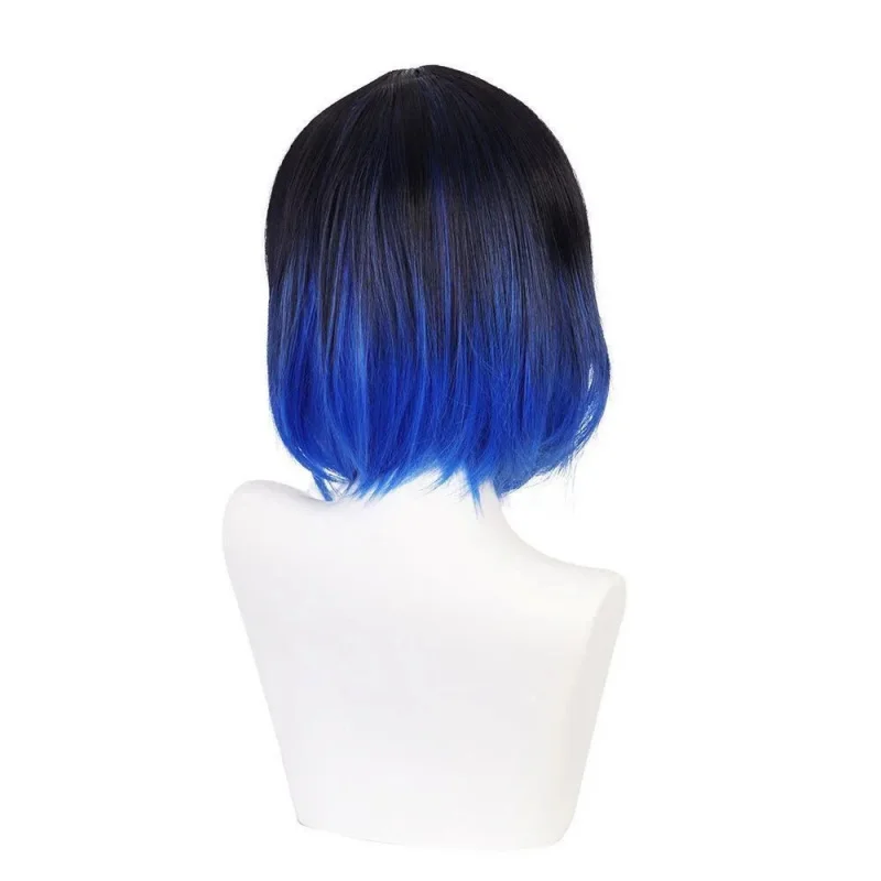 Cosplay short wig, teen black with blue gradient color