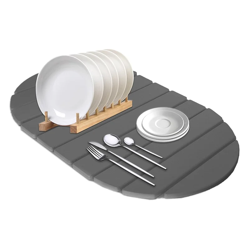 

L55A-Stone Drying Mats Quick Drying Mat For Kitchen Countertops,Match Any Countertop (Gray, Large) Foldable Countertop Mat