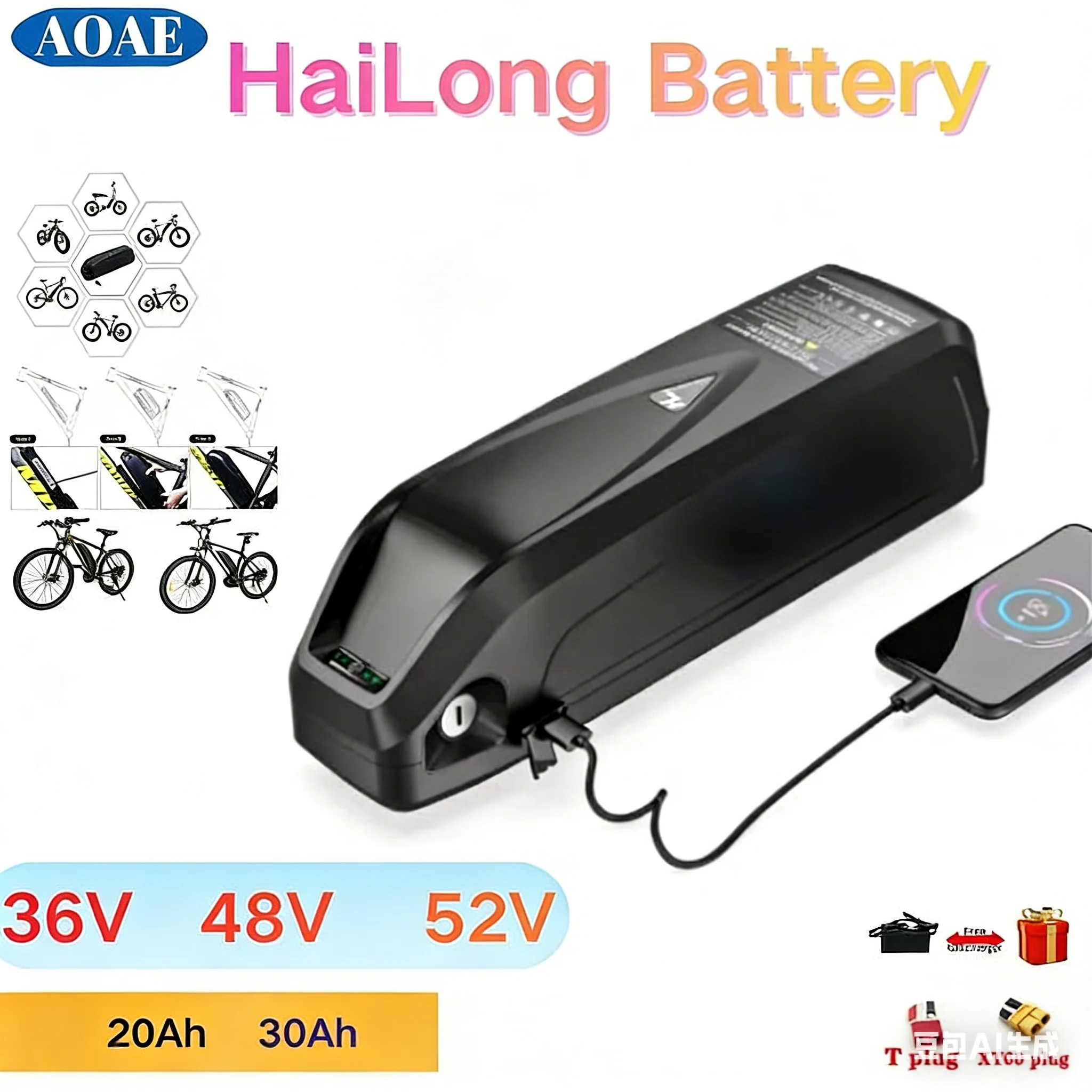 For Hailong Battery 36V-48V-52V 20Ah 30Ah    rechargeables for Bafang 1000W 750W 500W 250W BBS02 BBS03 BBSHD