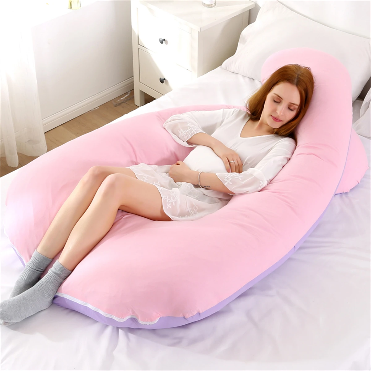 Maternity Pillow Multifunction Breastfeeding U-Shaped Soft Flannel Lumbar Pillow Maternity Side Cushion Removable And Washab