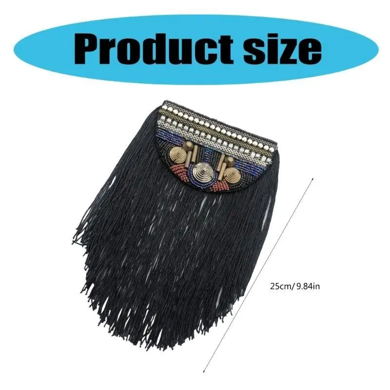 652F Detachable Tassels Chain Metal Epaulettes Beads Punk Fringed Shoulder Epaulet for Costume Designers
