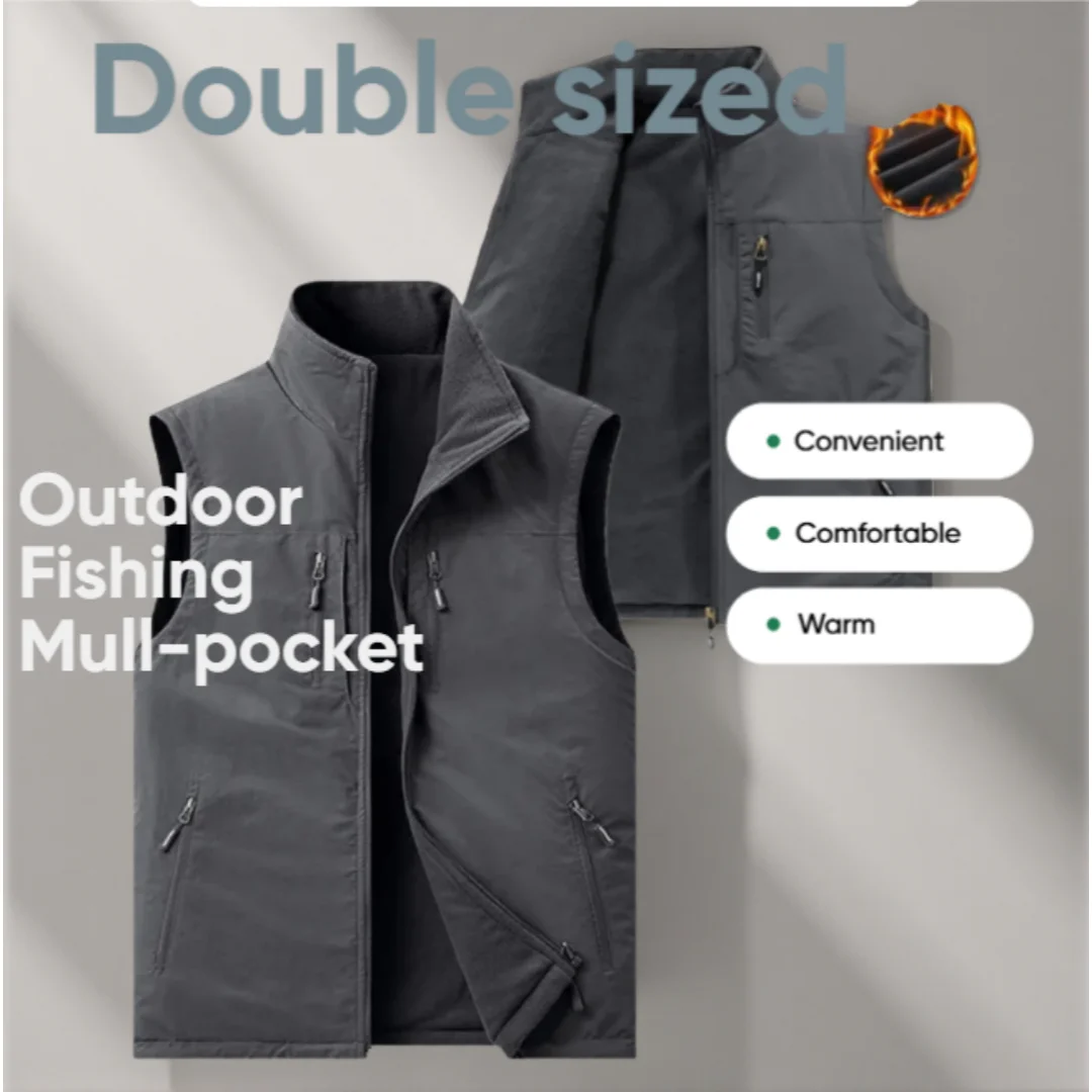 

2025 Men's Multi-Pocket Clothing Winter Vest Jackets Sleeveless Coat Fashion Large Size 5XL Male Warm Waistcoat Fleece Vest Men
