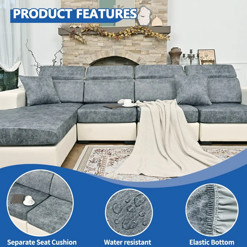 Water-repellent Matte PU Faux Leather Couch Cover for Sectional Elastic Jacquard Sofa Cover Stretch Slipcover Cat Protector Sofa