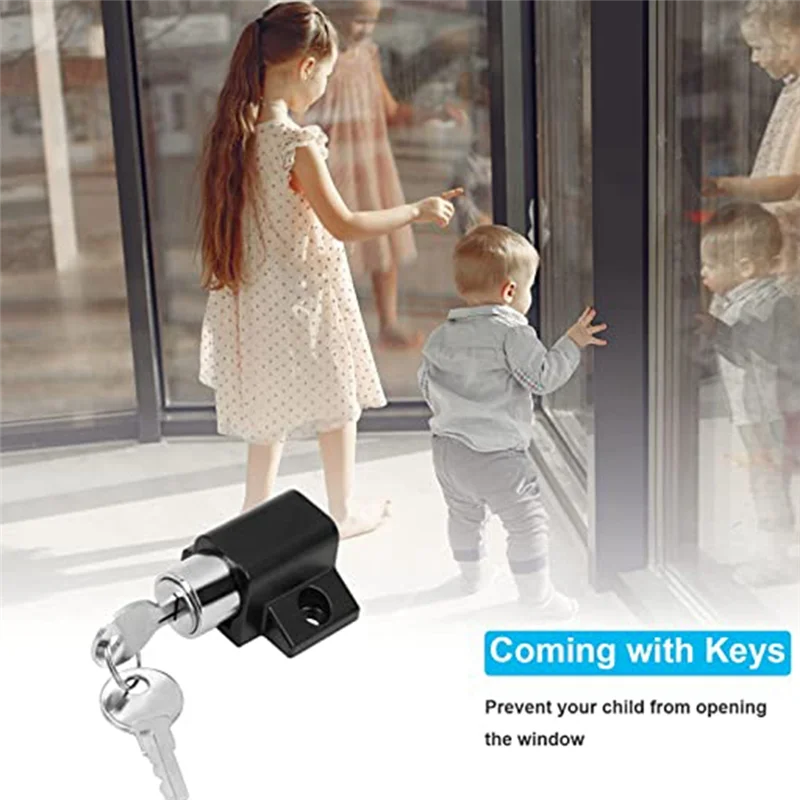 2-Piece Set Stainless Steel Aluminum Alloy Window Lock Anti-Theft Lock Sliding Door Child Anti-Theft Lock Black