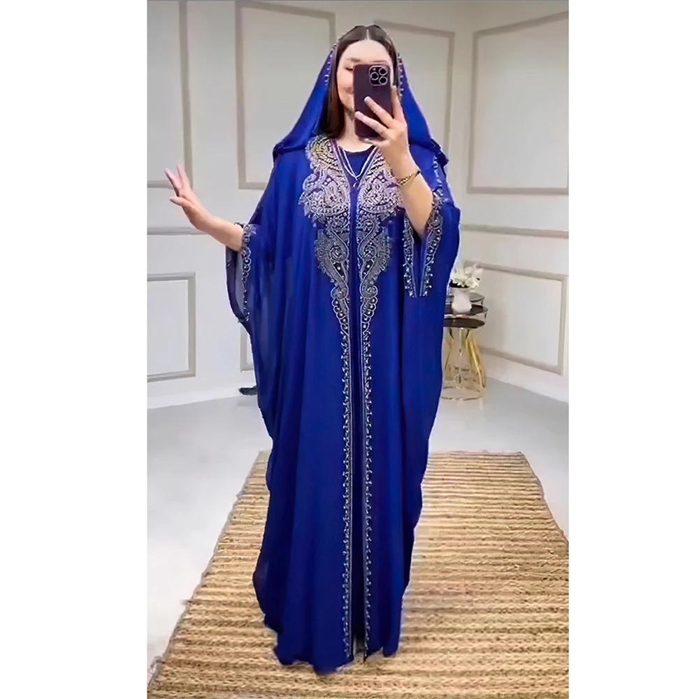Afrykańskie sukienki na imprezę dla Djellaba damskie szyfon Boubou Ankara Dashiki 2 sztuki zestaw strój Dubai Kaftan Abaya szata marokaina Femme