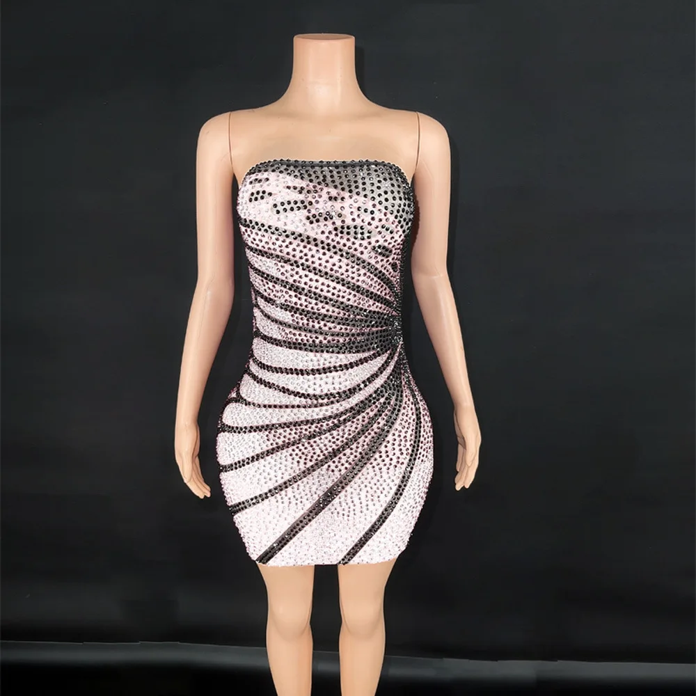 

9-Color Wind Sexy Tube Top Elastic Hip Dress Nightclub Party Rhinestone Stage Robe Femme Chic Et Élégante Women Vallentain Dress