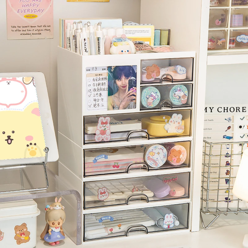 Desktop Storage Box Organizer Desk Pen Holder Transparent Stationery Drawer Storage Rack Multi-functional Student Organizing Box