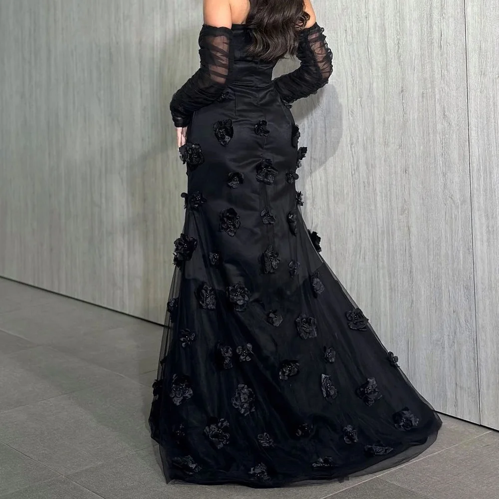 Mermaid Strapless Detachable Sleeve Organza Temperament and Graceful Evening Gowns Flowers Pleats Zipper Back Saudi Arabia 2024