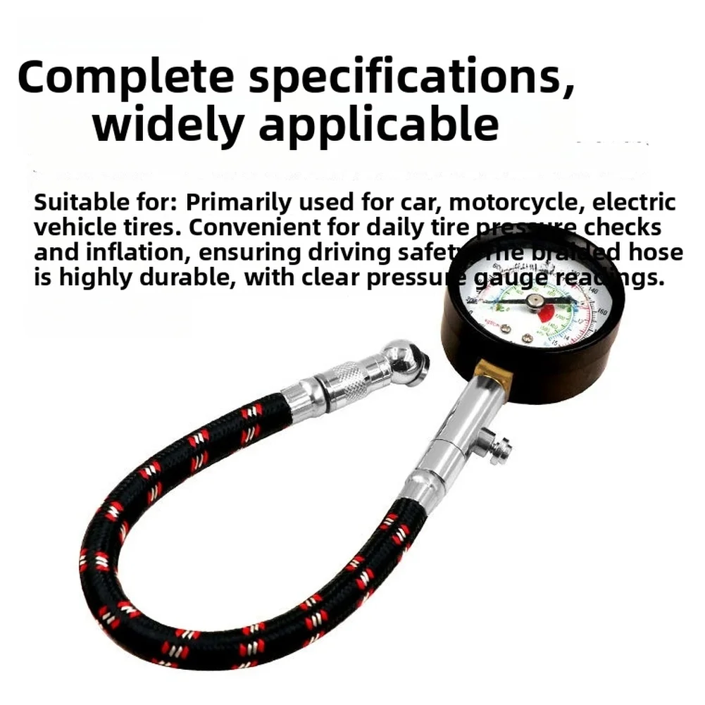 For Car Motorcycle Bike Truck Tire Pressure Gauge Metal Construction with Air Release Valve Flexible Hose Design