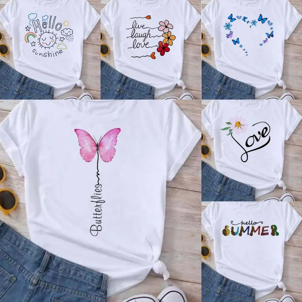 

Fashionable and minimalist printed pattern round neck short sleeved women's T-shirt suitable for all seasons in daily life