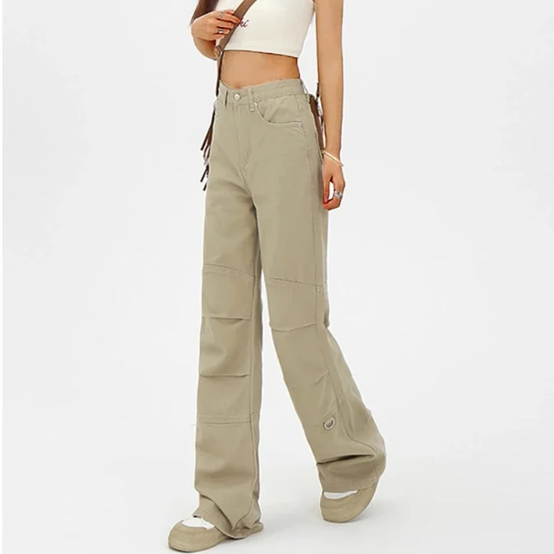 女性用ゴシックフレアジーンズ,ハイウエスト,アメリカンスタイル,カーゴ,カーキ,ストリートウェア,カジュアル,y2k,2000s,ファッション