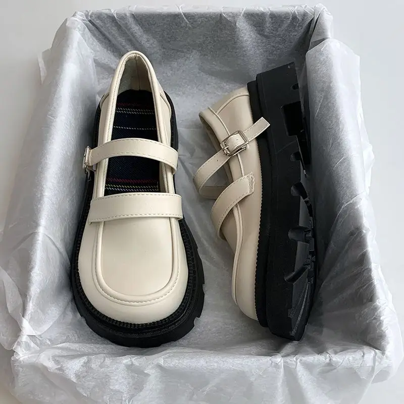 Whit Black Cute Ladies Shoes Kawaii Leather High On Platform Women Footwear Light Ofers Stylish Autumn Low Price Casual A