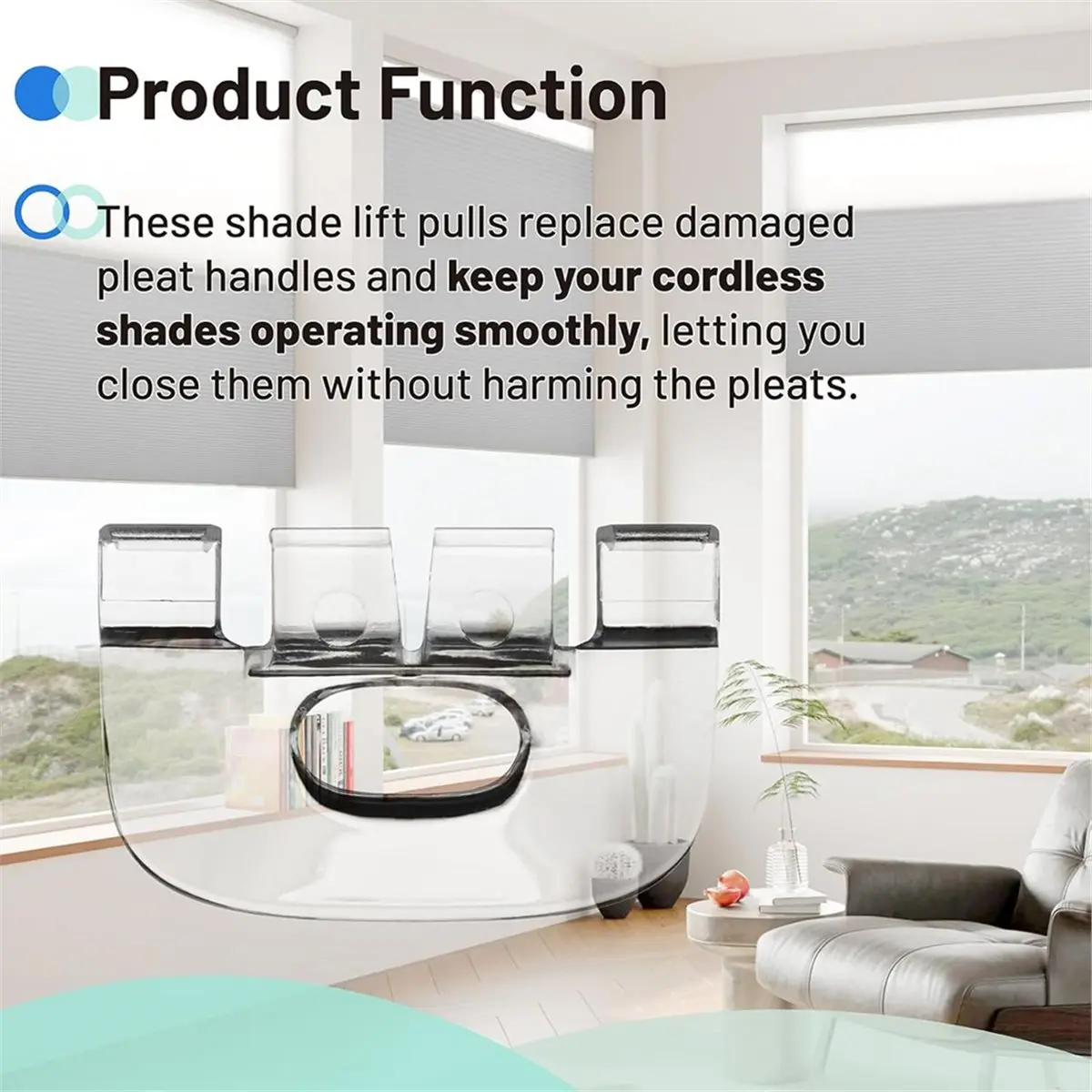 4Pcs Shade Lift Handles for Graber Cordless Mini Blinds and Cellular Shades Made After 2015, Clear Plastic Pulls