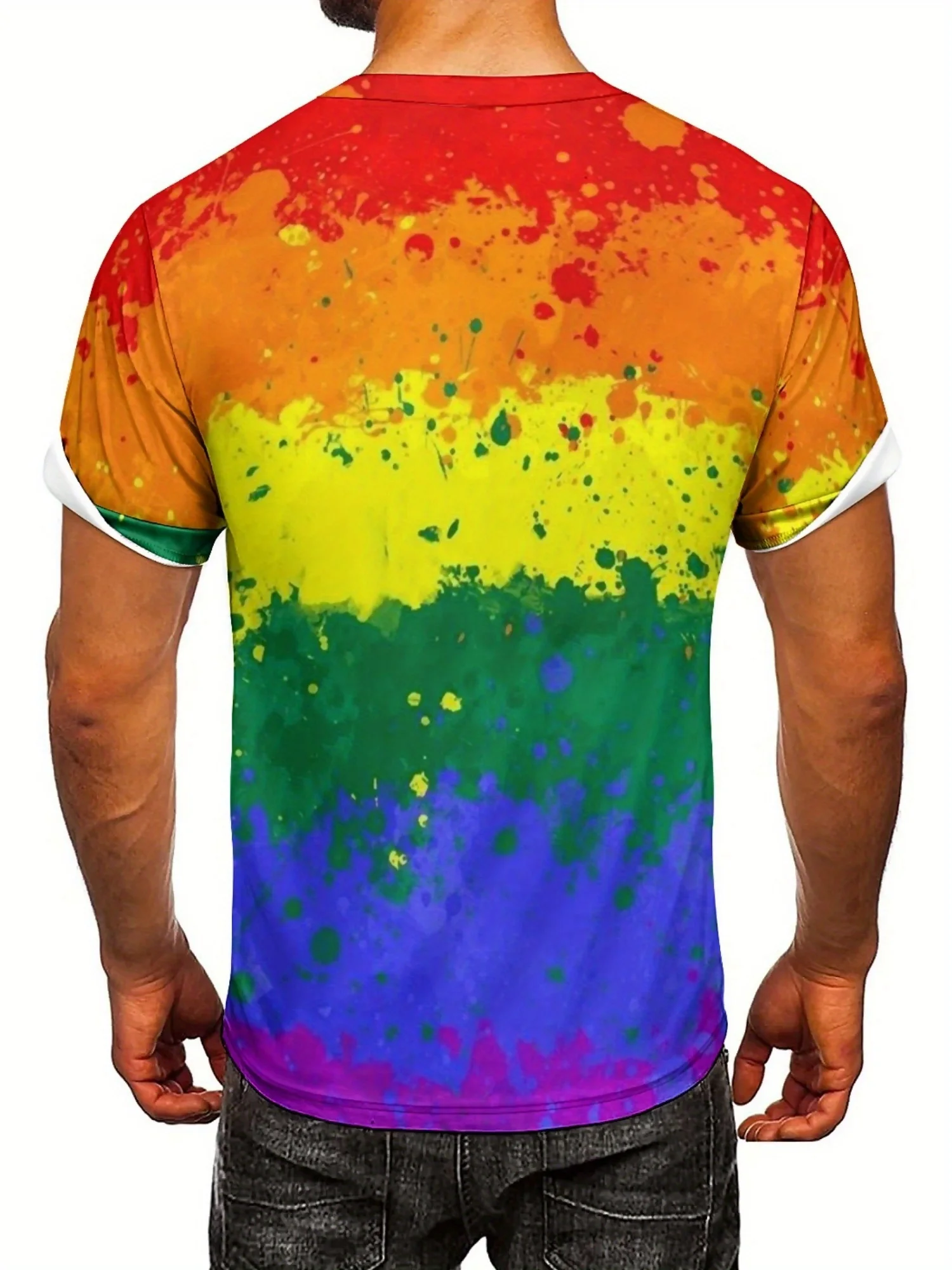 Camiseta de manga corta con estampado 3D de arcoíris para hombre en estilo europeo y americano Con estilo étnico, perfecta para vacaciones