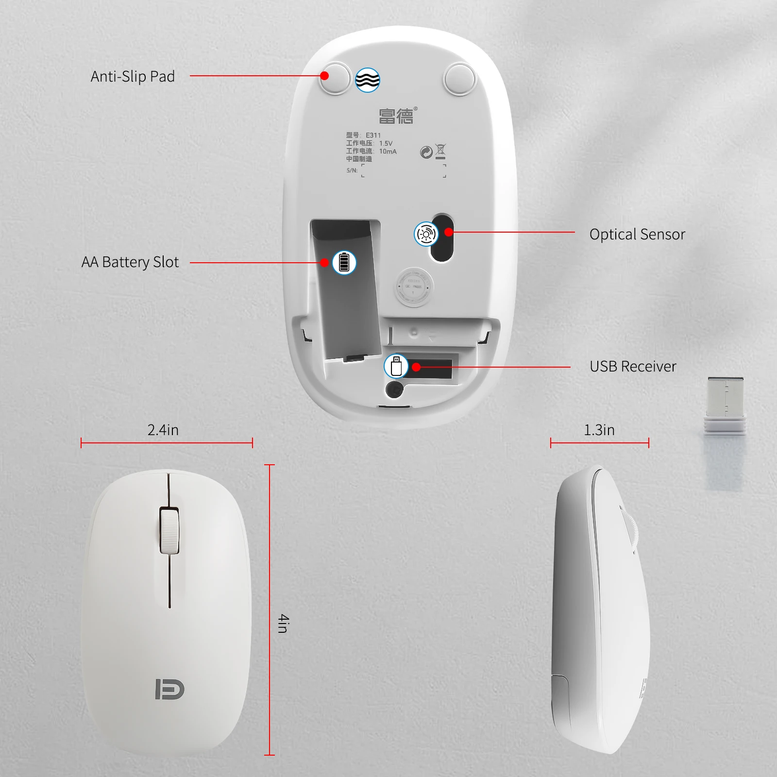 Huo Ji Draadloze Muis Kleine Slanke 2.4G Optische Ergonomische Muis Met Usb-ontvanger 1000 Dpi Slaapstand Voor Computer laptop Pc Mac