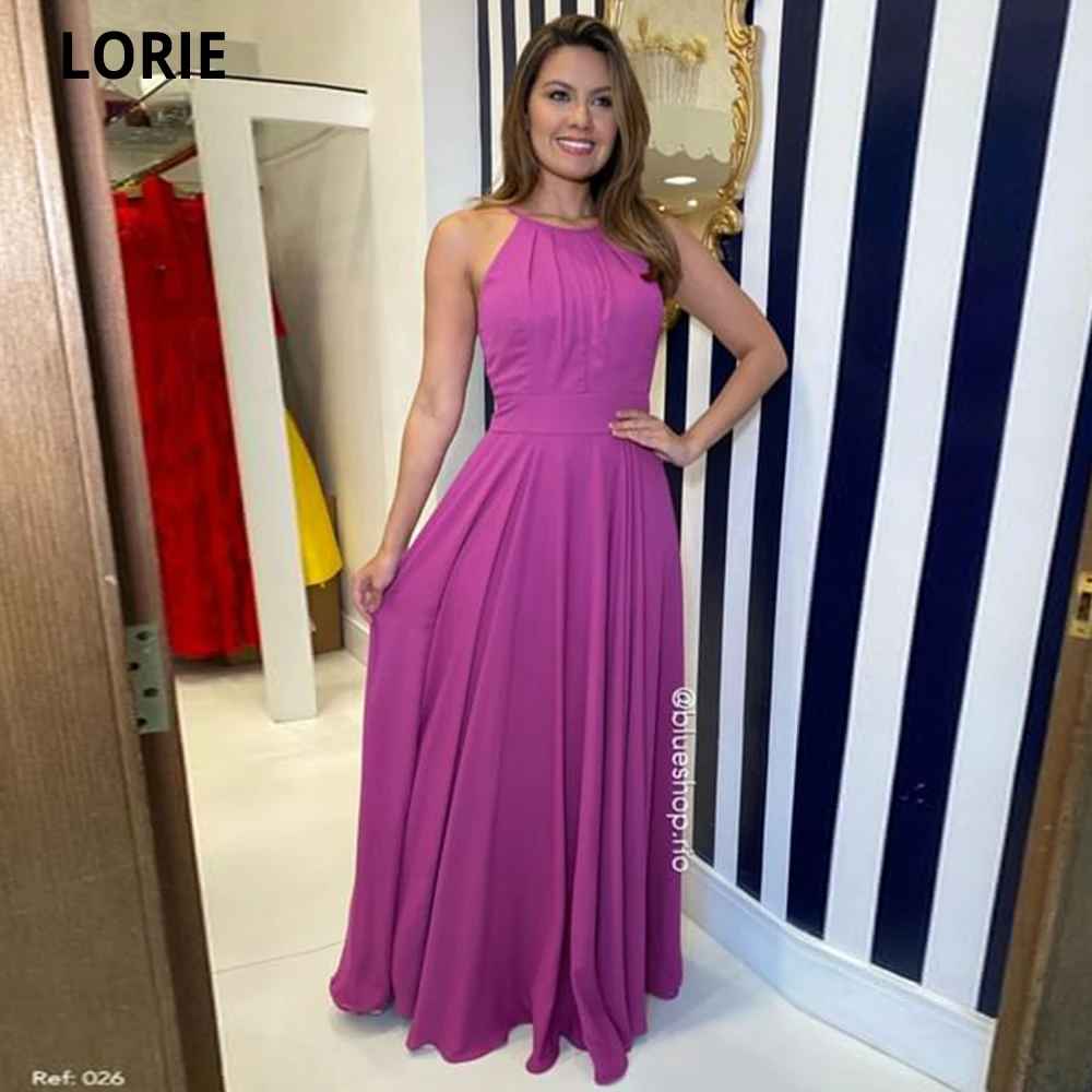 

LORIE Deep Fuchsia Long Halter Evening Dresses Long Chiffon Prom Gowns Simple Formal Club Dress Party Gowns Vestidos De Fiesta