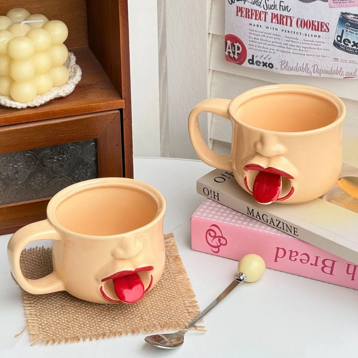 Ceramic Mug Funny 3D Face Mug With Movable Tongue Novelty Handmade Coffee Cup Weird Unique Water Cup For Office Home Party Gift