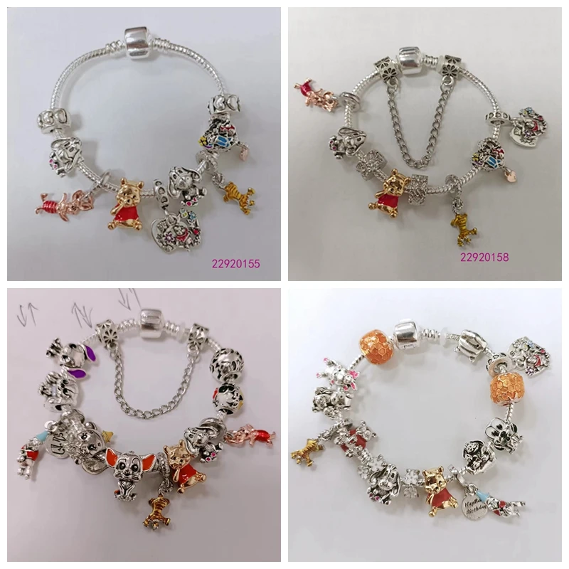 Disney Anime Beads Cute Winnie the Pooh Bear Bracelet for Women Trendy Jewelry Eeyore Piglet Tigger Pendant Charms Girls Bangles
