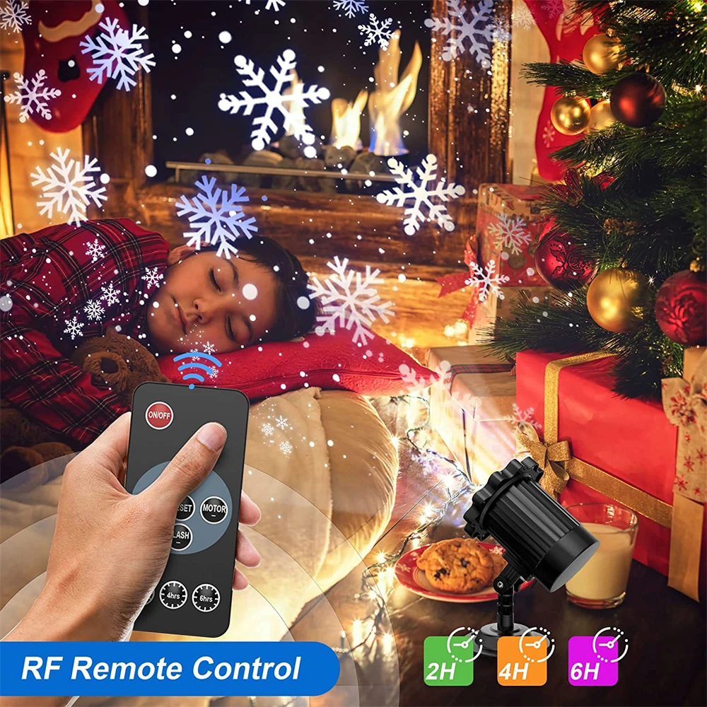 Christmas Snowstorm LED Projection Lamp Holiday Snowflake Projector Light Remote Control and Timing for Wedding Home Party Decor