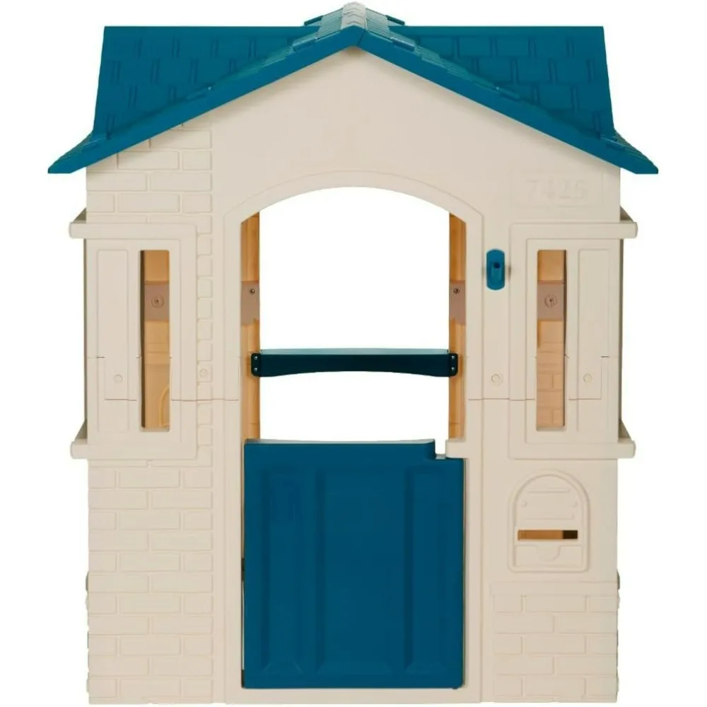 Cape Cottage Design Playhouse, wielofunkcyjny domek zabaw dla dzieci, wiktoriański styl, łatwy montaż, niebieski i biały, duży