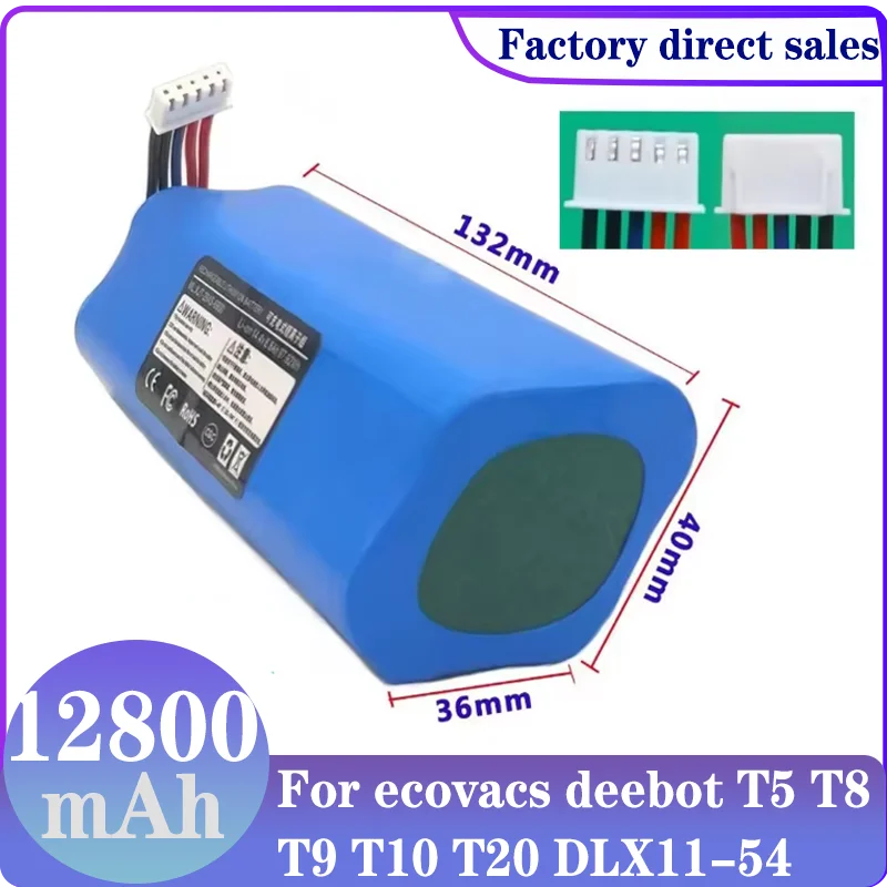 14.8V 12800mAh lithium battery For ecovacs deebot T5 T8 T9 T10 T20 DLX11 DLX13 DLN12 X1 X1omni X1turbo Sweeping Robot Battery