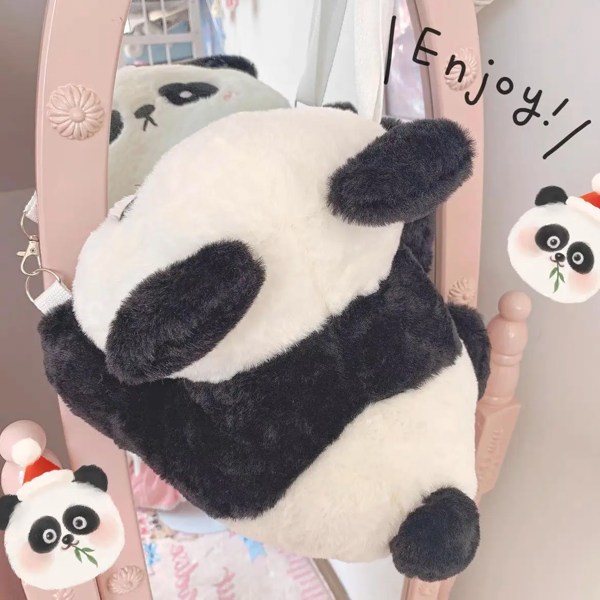 JIAERDI Plush Lolita Y2k Backpack Women Panda Fur Chic Jk Mini Backpack Crossbody Bags Ladies Harajuku Cute Mochilas Aestethic