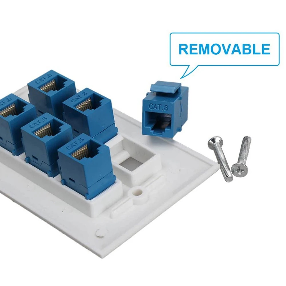 6 Ethernet Wall Plate 6 Port,Ethernet Wall Plate Female-Female Removable Compatible with Cat7/6/6E/5/5E