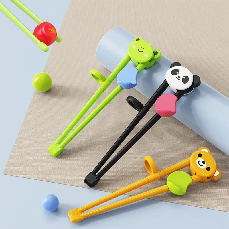 1-3Pairs Baby Training Chopsticks for Children Beginners Learning Collet Anti Slip Tableware Bear Frog Auxiliary Eating Holder