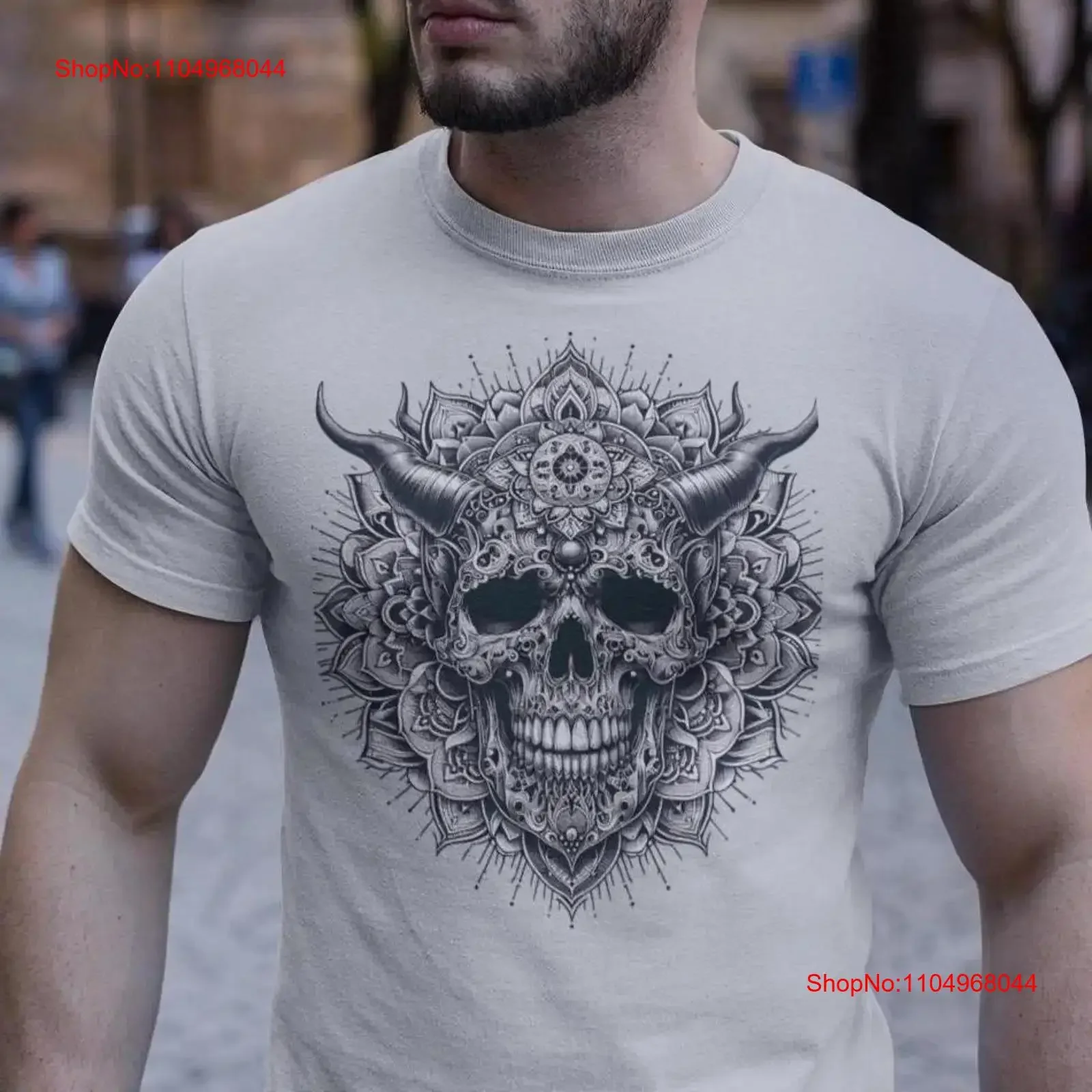 

Satanic Floral Skull T Shirt Mandala Horned Dark Spirit Street Wear Goth Apparel Arts Clothing vintage Washed graphic Casual