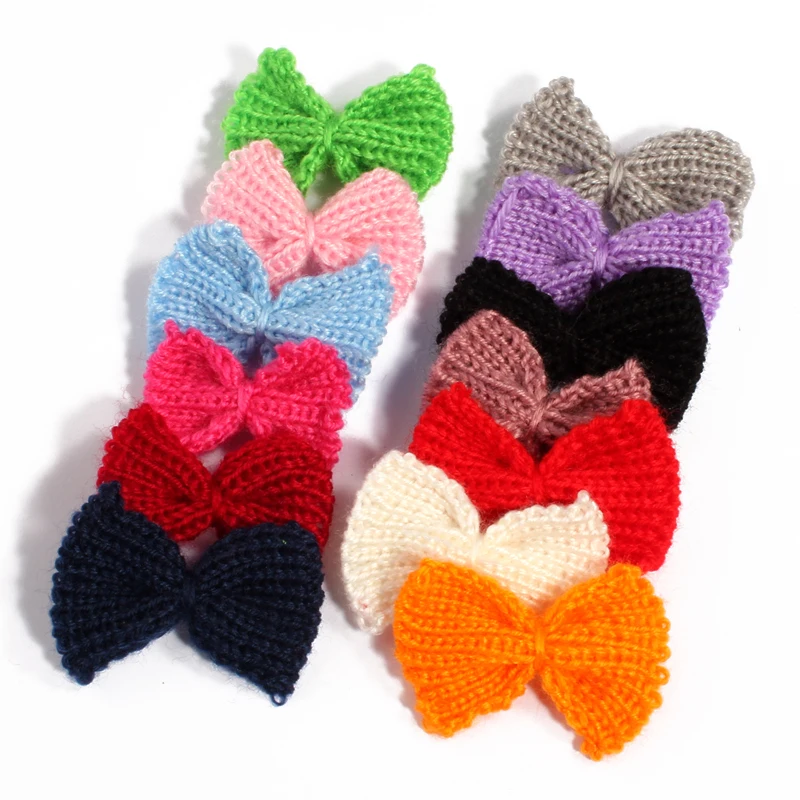 

120PCS Mini Knitting Cute Wool Flower Hair Bows for Hair Accessories Newborn Handmade Woolen Yarn Candy Bows for Women Clothing