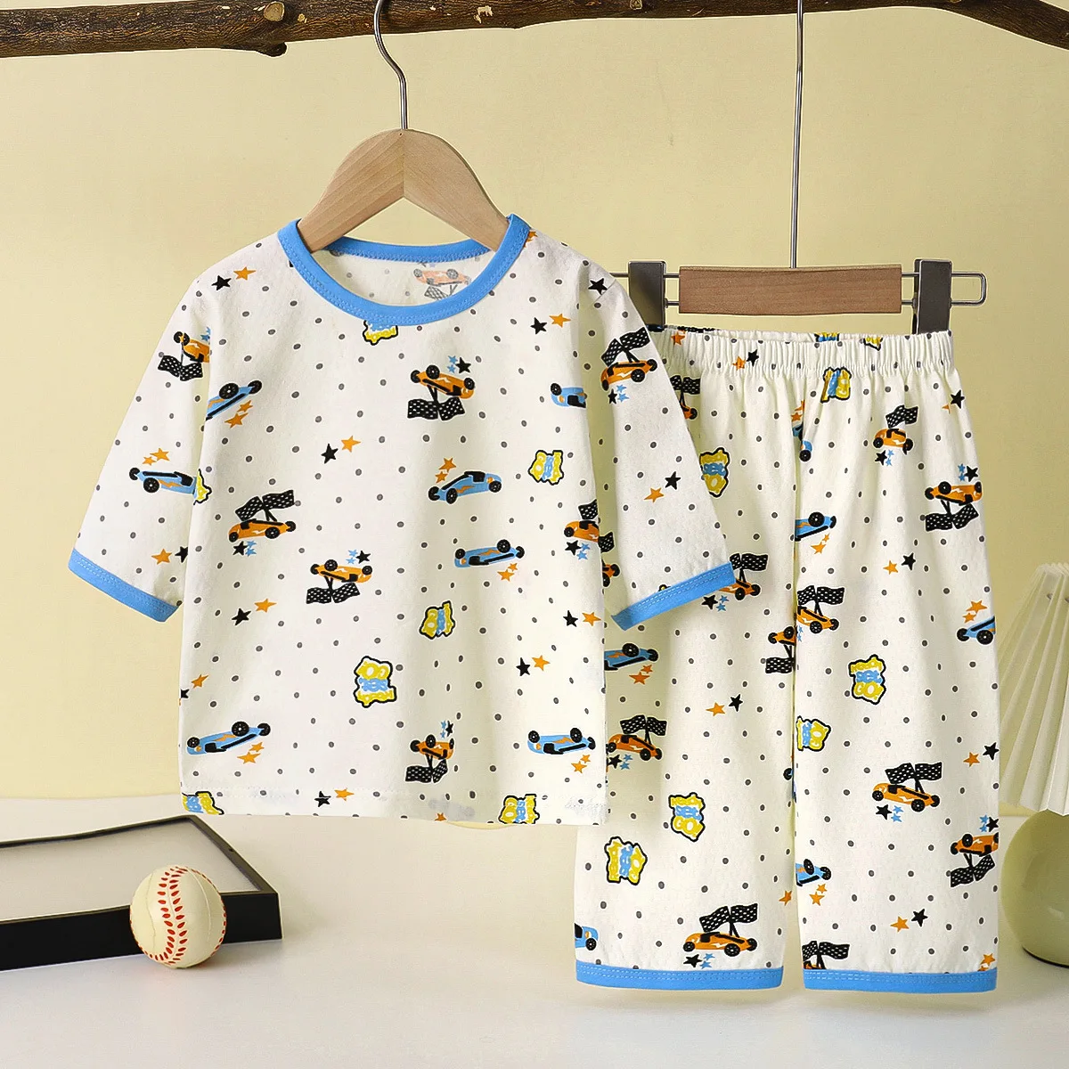 

Children's Summer Thin Breathable Pajamas Three-quarter Sleeve Cartoon Print Clothing Set Sleepwear Boys Girls Casual Homewear