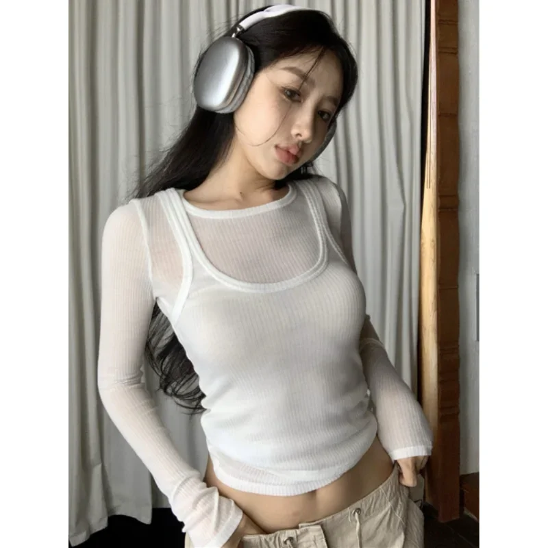 Korean Style Spring and Autumn Suit Women\'s 2024 New Fashion Wear 2-piece Small Camisole + Short T-shirt Blouse