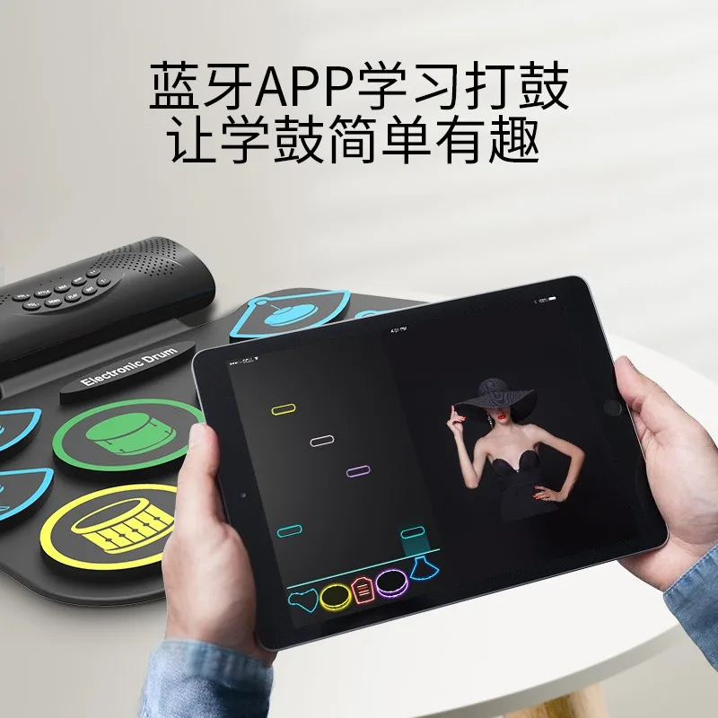 Hand Roll Electronic Drum USB Electronic Drum, Portable Drum Kit Silicone Professional Version Jazz Electronic Drum Playing Blue