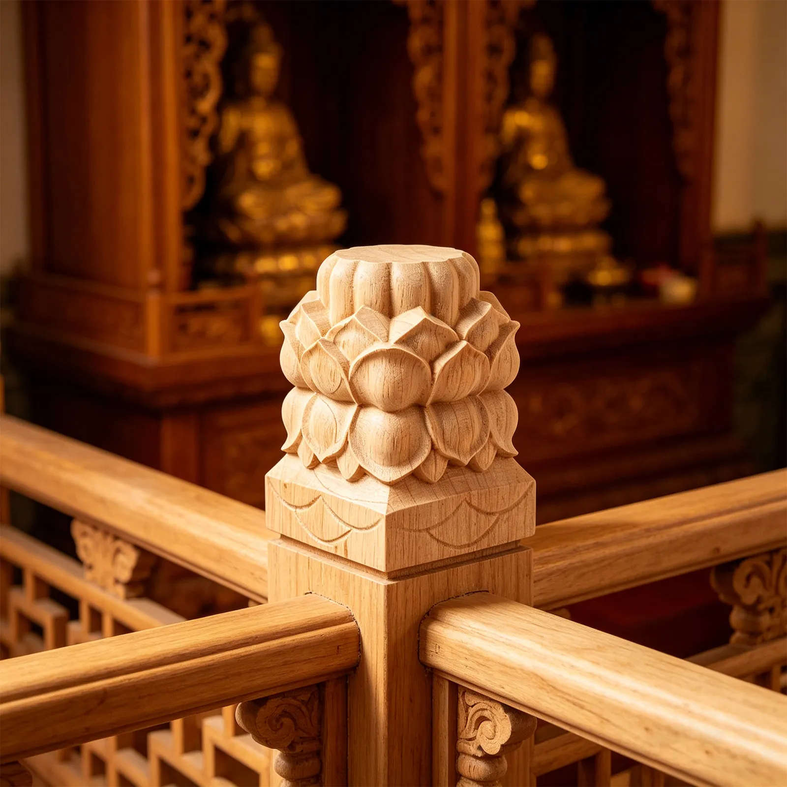

Lotus Carved Wood Staircase Fence Finial Baluster Topper Unfinished Beige Wooden Cap for Bed Post Railing Handrail Decorative