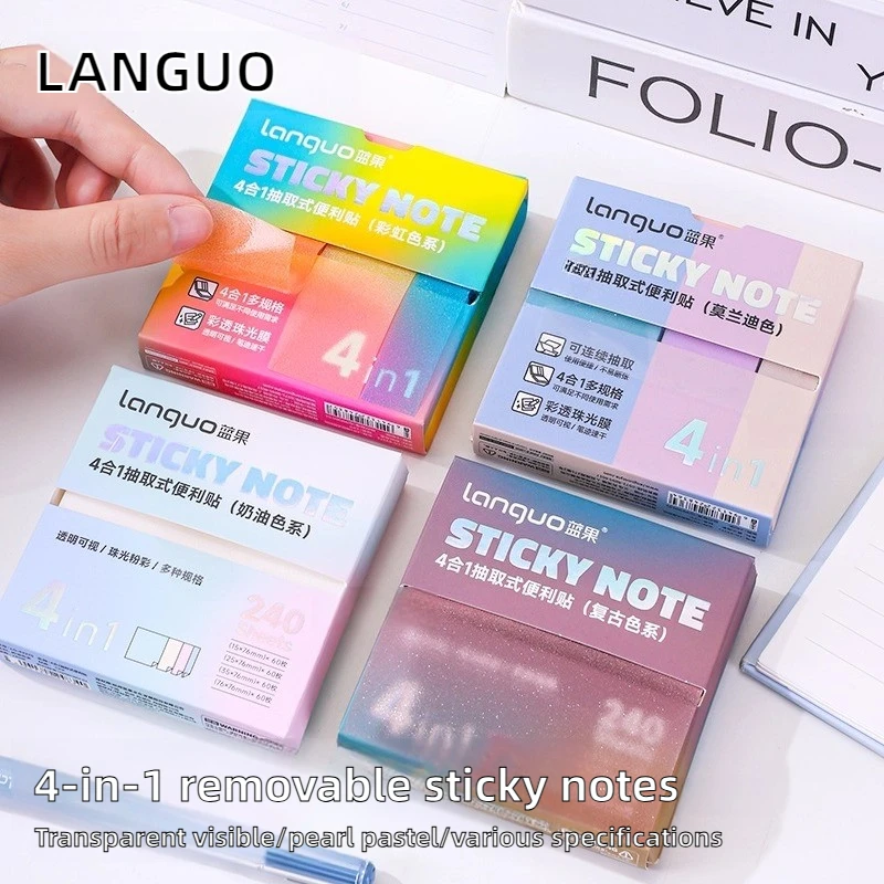 LANGUO 4-w-1 Perłowe Matowe Karteczki Samoprzylepne Z Możliwością Pisania, Odrywane Karteczki Memo Do Pisania Markerem Żelowym, Artykuły Szkolne Biurowe, Artykuły Papiernicze