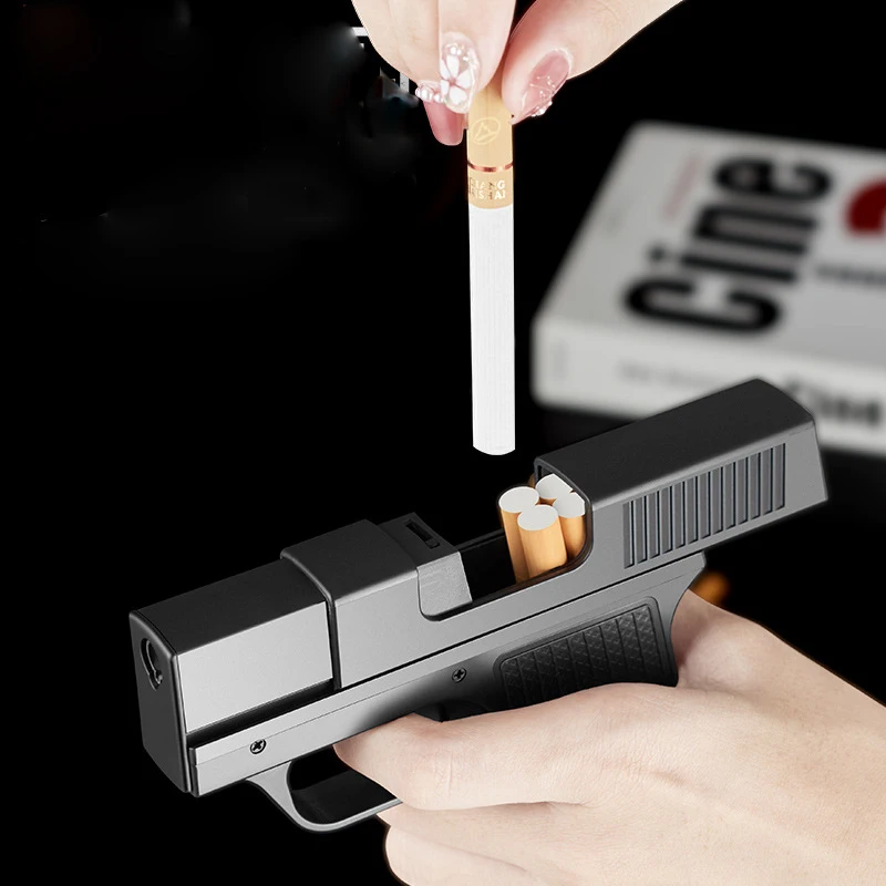 New Gun Cigarette Box 10 Piece Set Butane Torch Lighter Welding Gun Windproof Turb Lighter Smoking Unusual Gift for Men