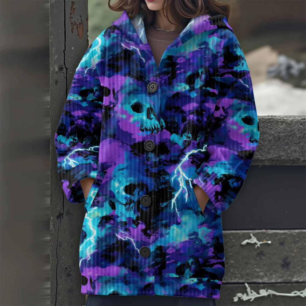 컬러풀한 기하학 무늬 롱 스웨터 2025 신상 여성 캐주얼 스웨터 추상 기하학 후드 스웨터