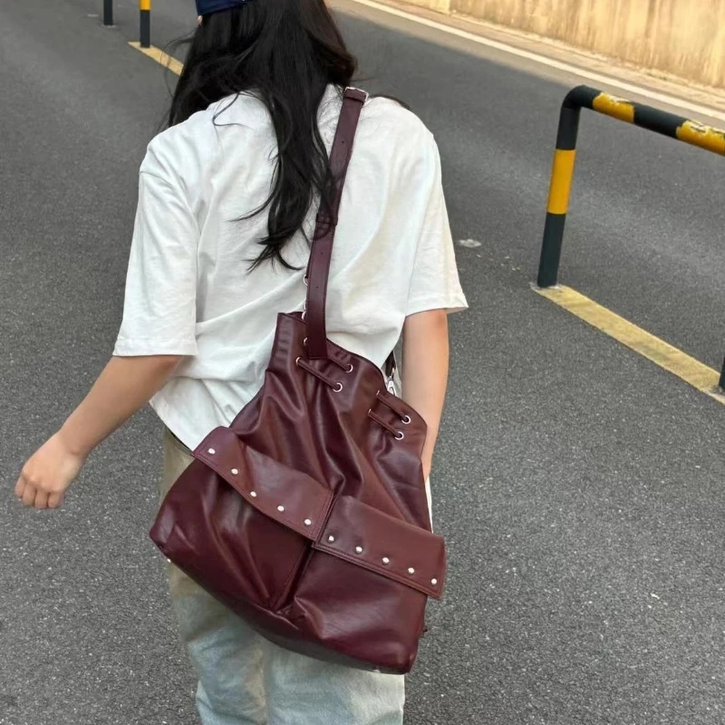 Niche Summer Motorcycle Backpack 2026 Korean Trendy Double-shoulder Chain Large Capacity Rivet Backpack High Appearance Level