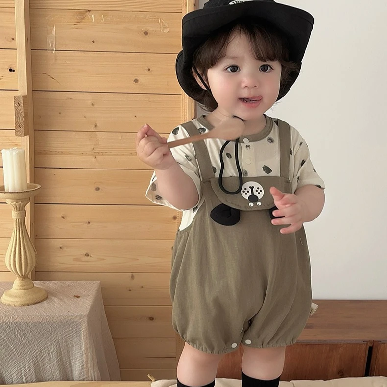 

Boys' Onesie 2026 Spring and Summer New Children's Clothing Korean Style Baby Boy Foreign Cute Fake Two Cartoon Onesie