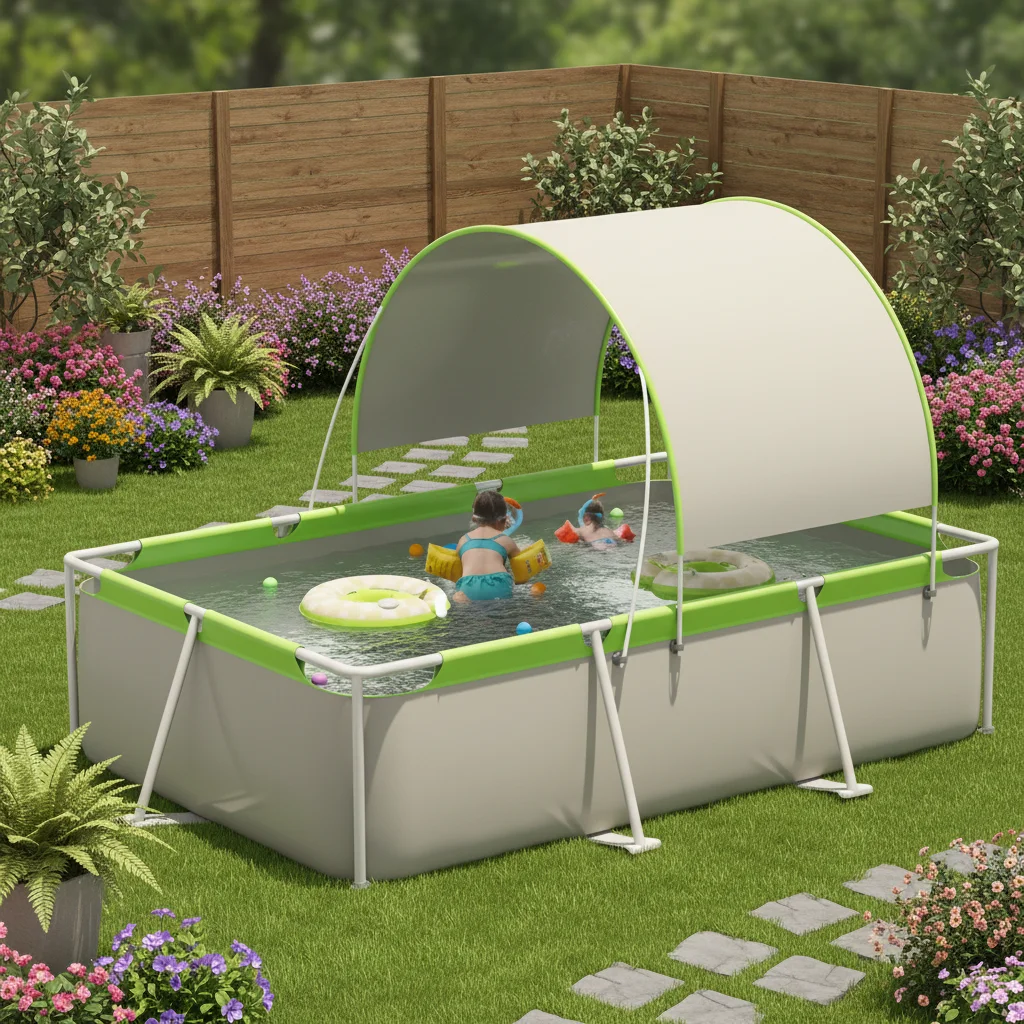 Outdoor square Play Pool with Sunshade, Non-inflatable, Foldable PVC, Home Amusement Equipment