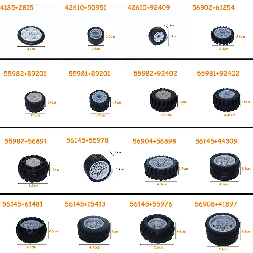 التقنية الإطارات عجلة سيارة شاحنة عجلات محور الطوب MOC إطار دراجة نارية وحافة اللبنات 56145 44309 86652 32019 15038 23798