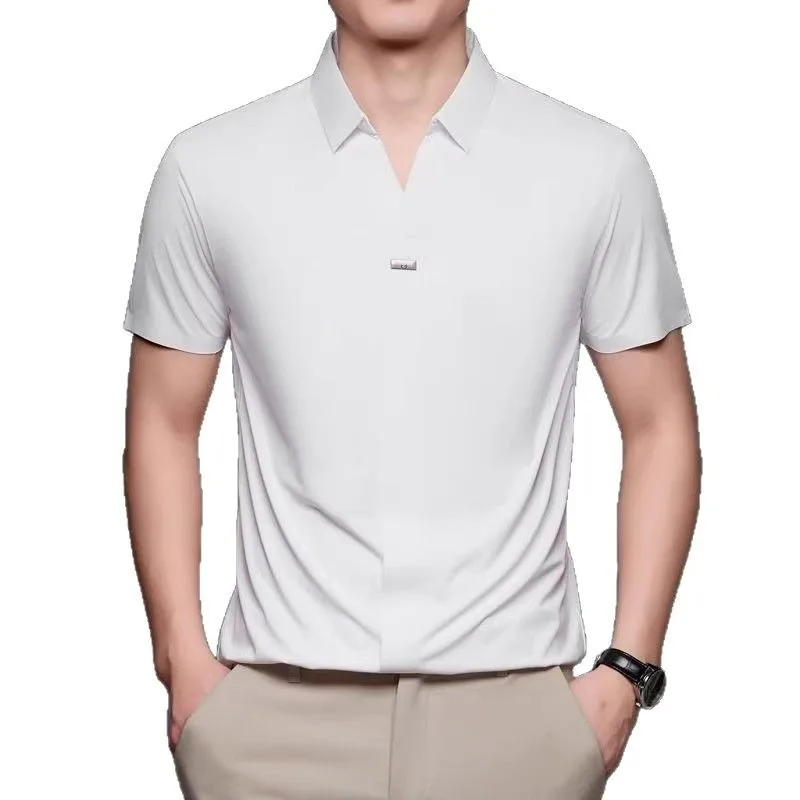 Men's Short-sleeved Polo Shirt Without Trace Men's Summer Ice Silk Middle-aged Half-sleeved Mulberry