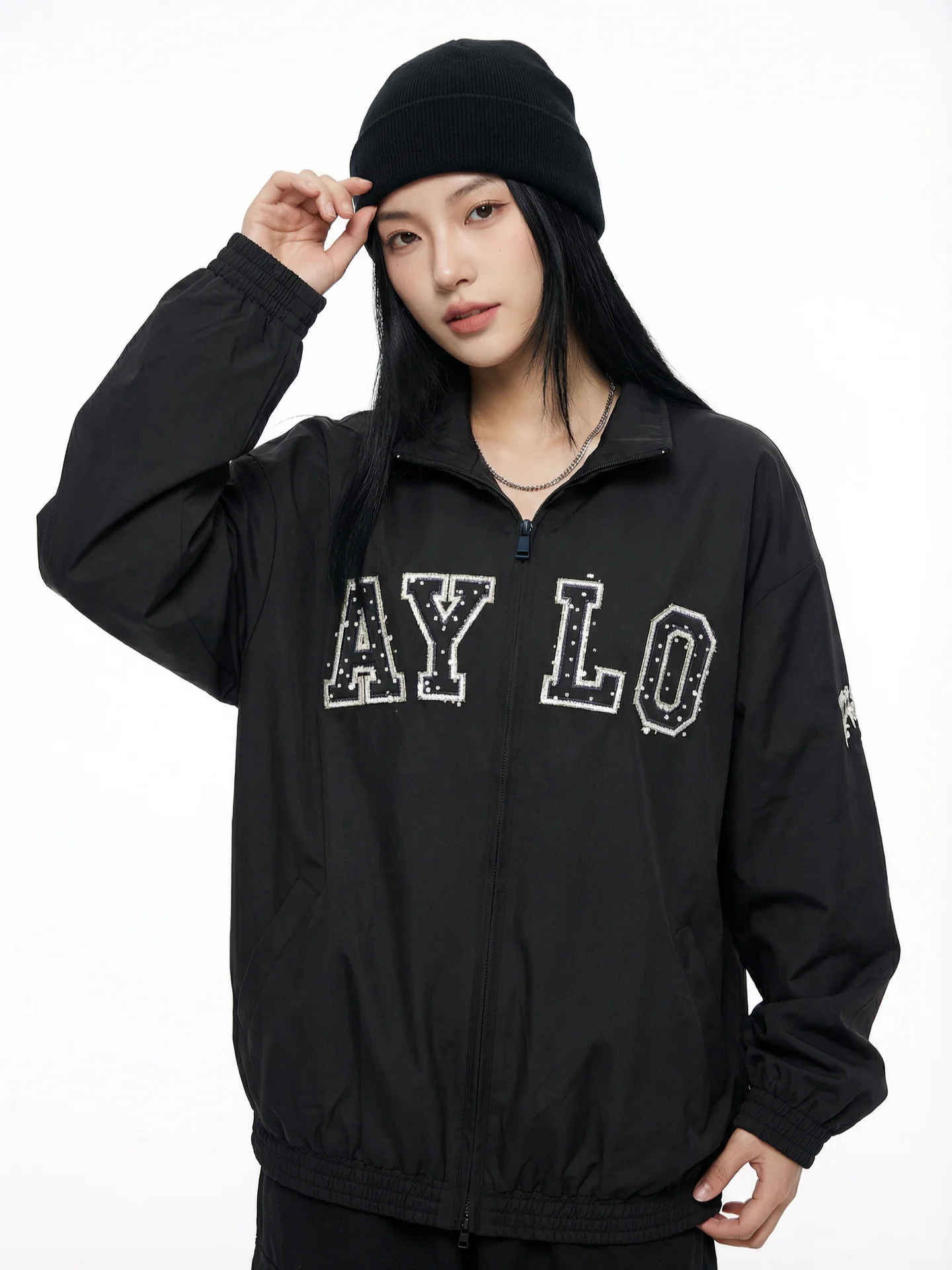 

Bloom World Cool Wide oulder Jaet Windproof Loose Bla Stand Collar Windproof ape Neutral Sle Outerwear Polyester Fiber