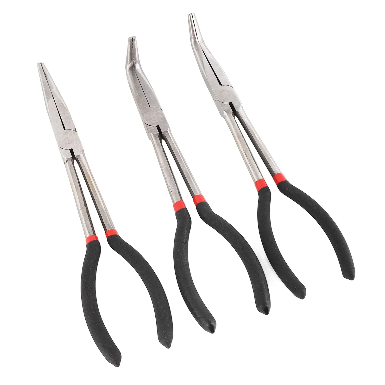 3PCS Needle Nose Pliers 11 Inch Steel Extended Straight 45 Degrees 90 Degrees Long Nose Pliers