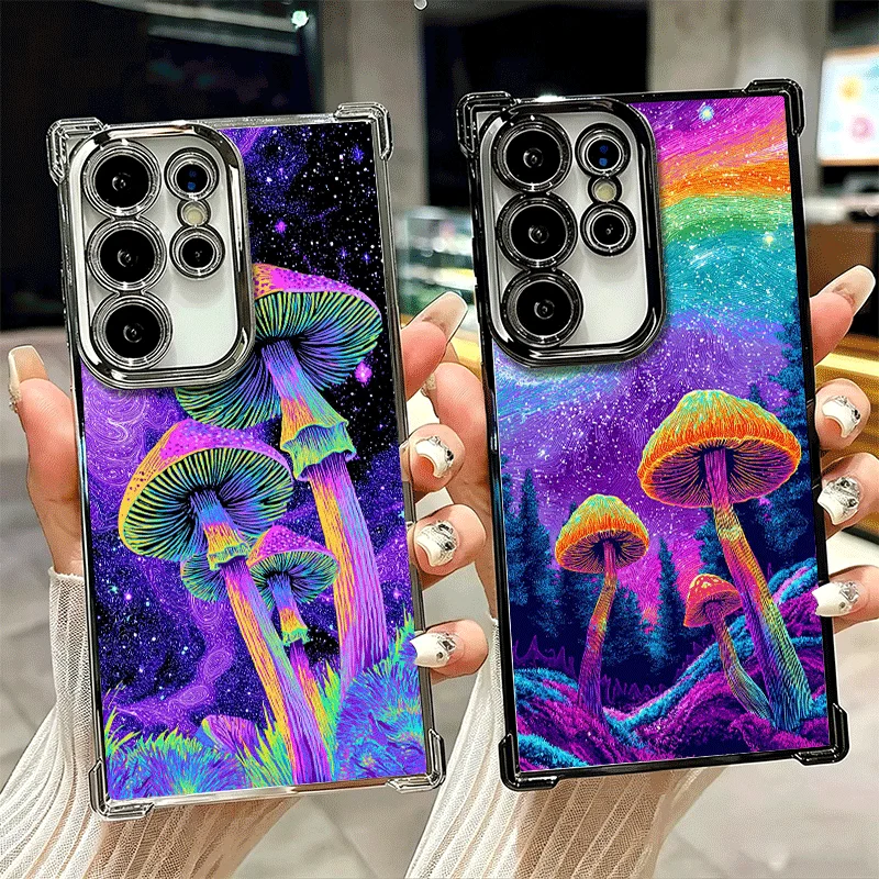 Weird Psychedelic Mushroom Plating Phone Case For Samsung Galaxy S26 S25 Edge S24 S23 Ultra S22 S21 Plus S20 FE Anti-Fall Protec