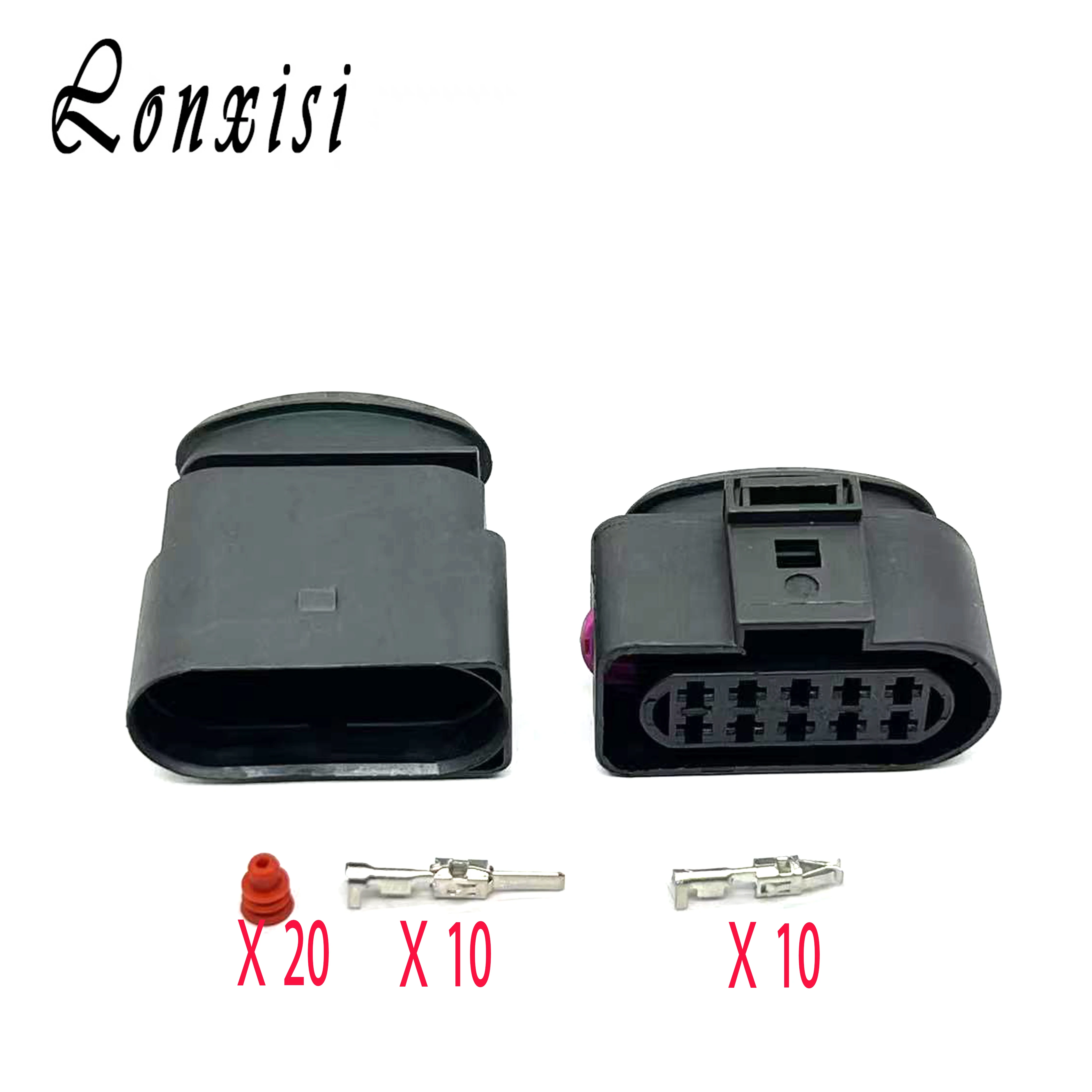 10 Pin 1J0973835 1J0973735 Temp Sensor Plug Waterproof Deflation Valve Connector Halogen Headlight Socket For Jetta Mk4 Passat