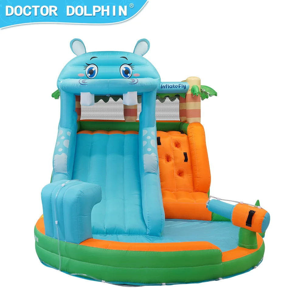Dokter Dolfijn Opblaasbare Waterglijbaan Met Waternevelpistool Springkasteel Met Blower Kinderen Zomerspeelgoed Met Blower