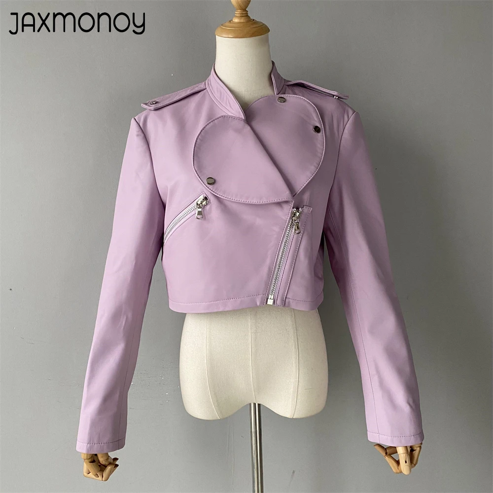 Jaxmonoy Jaket Kulit Asli Wanita Mode Musim Semi Jaket Kulit Domba Potong Mantel Kulit Asli Ritsleting Musim Gugur 2023 Baru